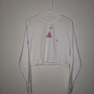 NEW Womens Vans 66 Supply Triangle Pink/White Crop Top Longsleeve Shirt